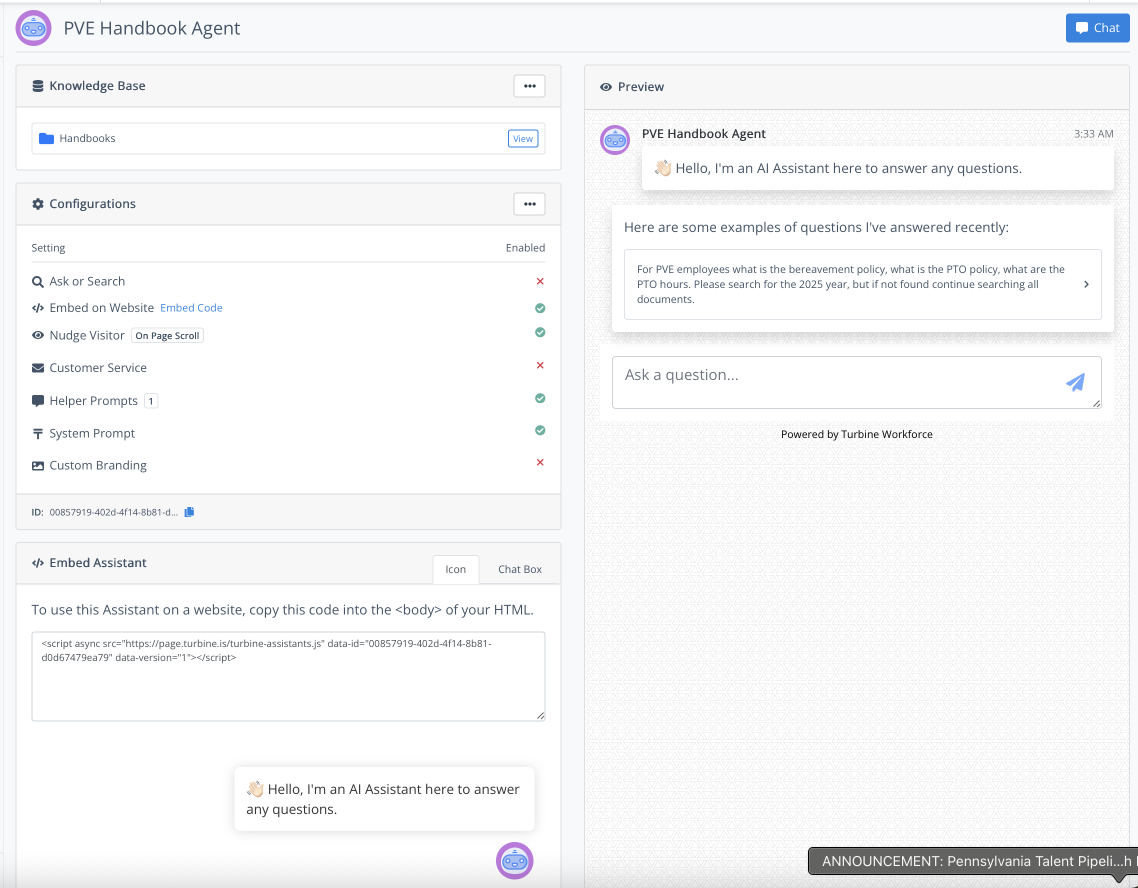 Assistants Console governance interface with compliance tools