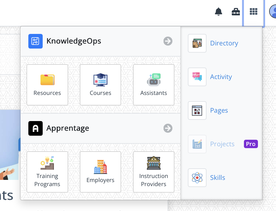 Knowledge operations hub linking training systems and AI