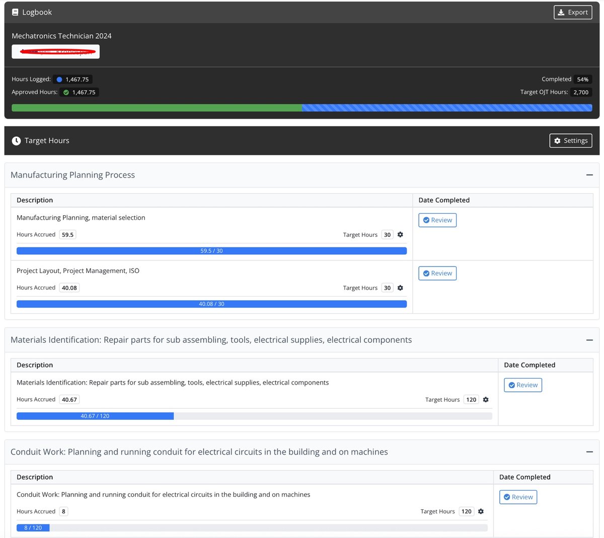 VELA Logbook - OJT Entry Example