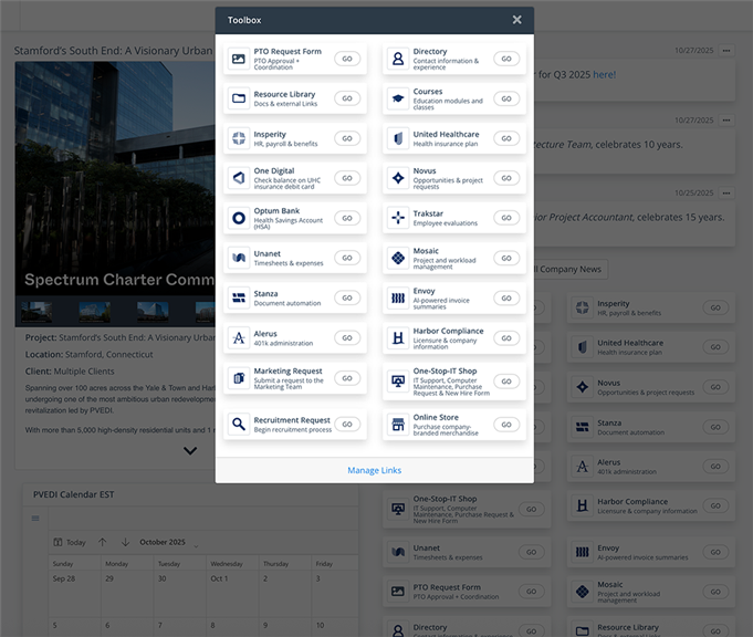 Turbine toolbox showing unified access to all workforce applications